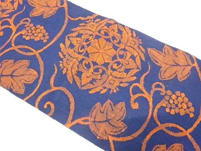 手織り紬　葡萄唐草模様織り出し　名古屋帯